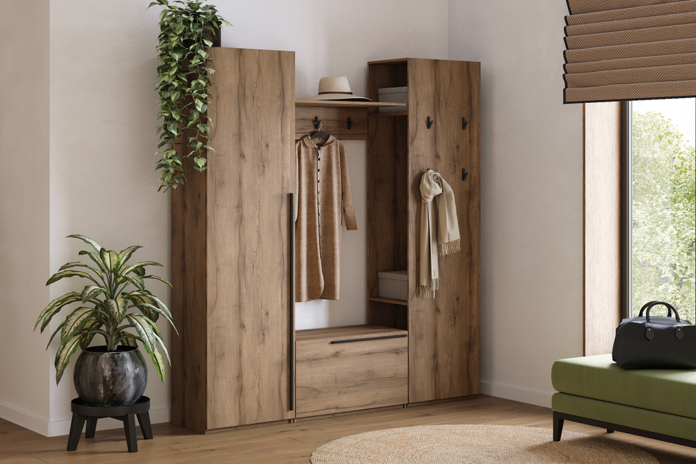 Прихожая Лорена Пакс-4 Дуб Табачный U1147 185*40*220 см, Коричневый   Фиеста