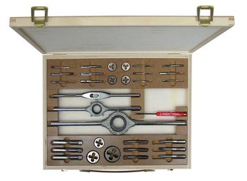 Резьбонарезной набор M 1-D, 34 пр, M3-M12, метчики+плашки+воротки в деревянном кейсе Bucovice Tools 310128