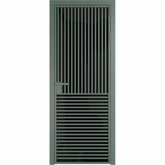 Алюминиевая дверь 17AG зелёный воск стекло чёрный триплекс