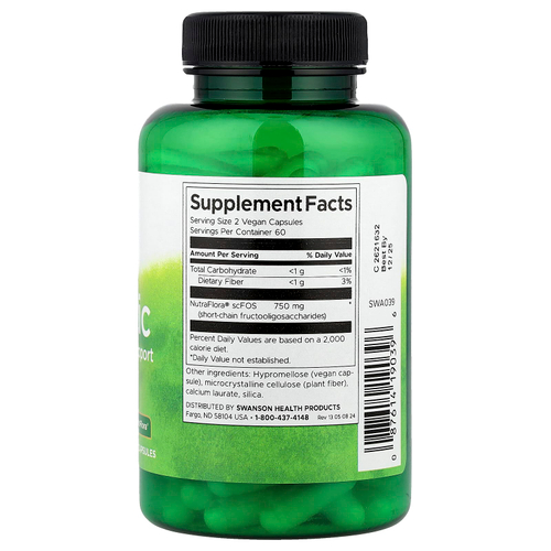 Swanson, Пребиотик для поддержки дружественной флоры, 120 веганских капсул (375 мг на капсулу)