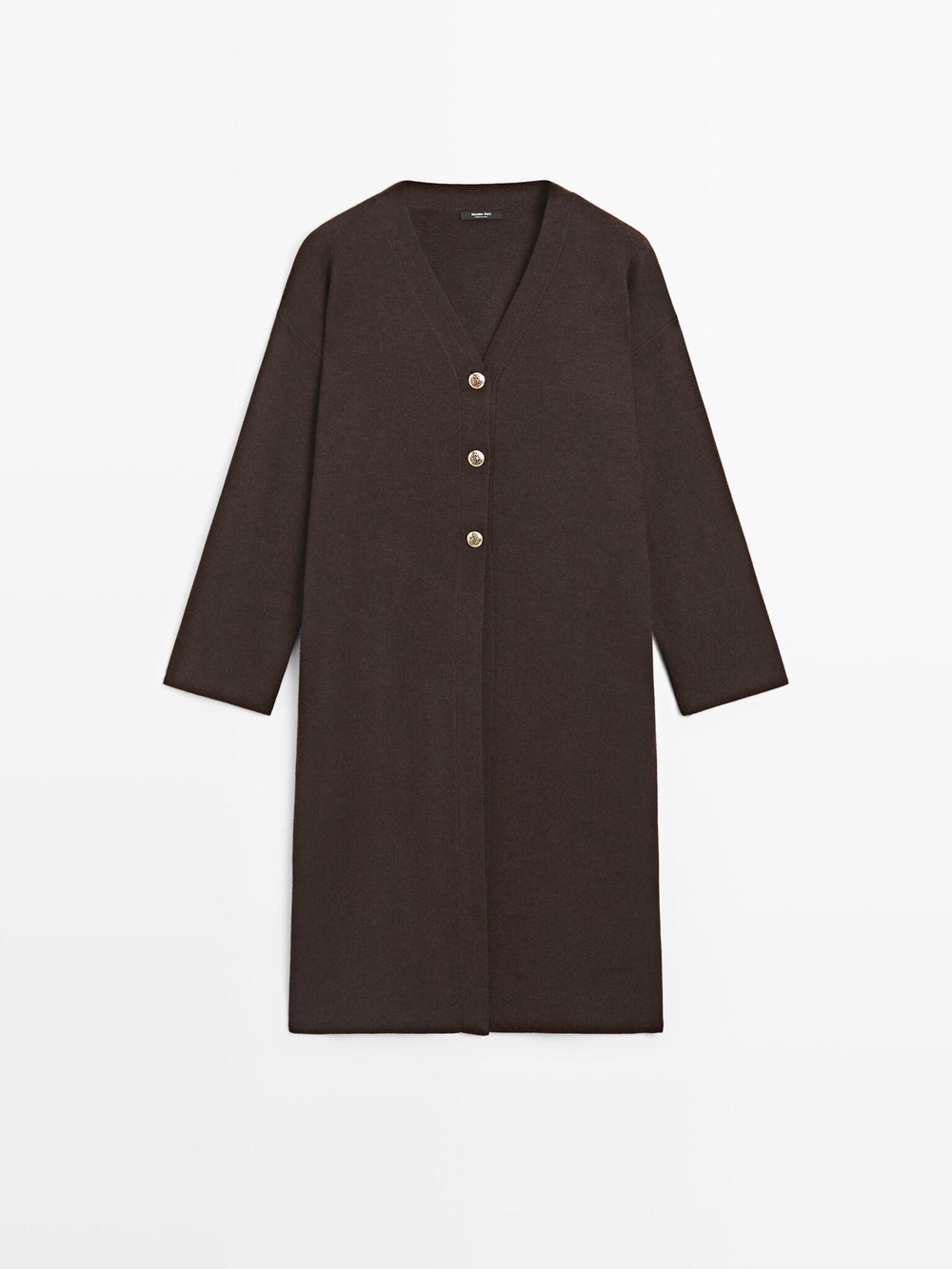 Massimo Dutti Длинный вязаный кардиган с золотыми пуговицами, коричневый