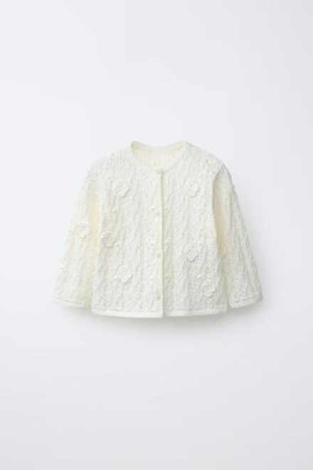 ZARA ВЯЗАНЫЙ КАРДИГАН С АЖУРНЫМ УЗОРОМ, ЭКРЮ
