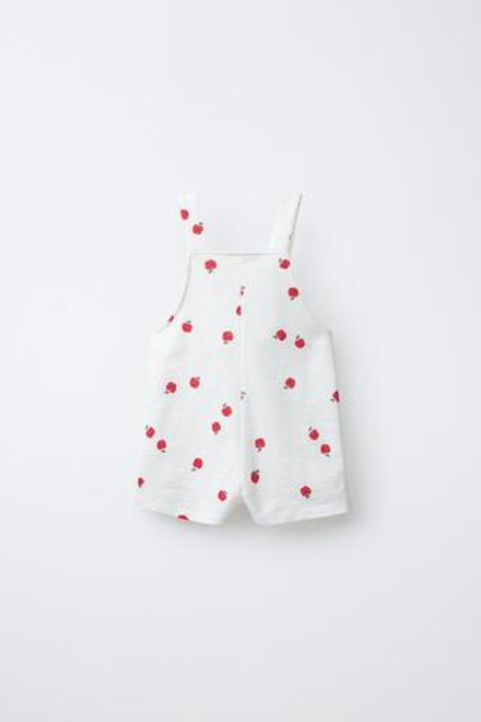 ZARA КОРОТКИЙ КОМБИНЕЗОН С ЯБЛОКАМИ, ЖЕЛТОВАТО-БЕЛЫЙ