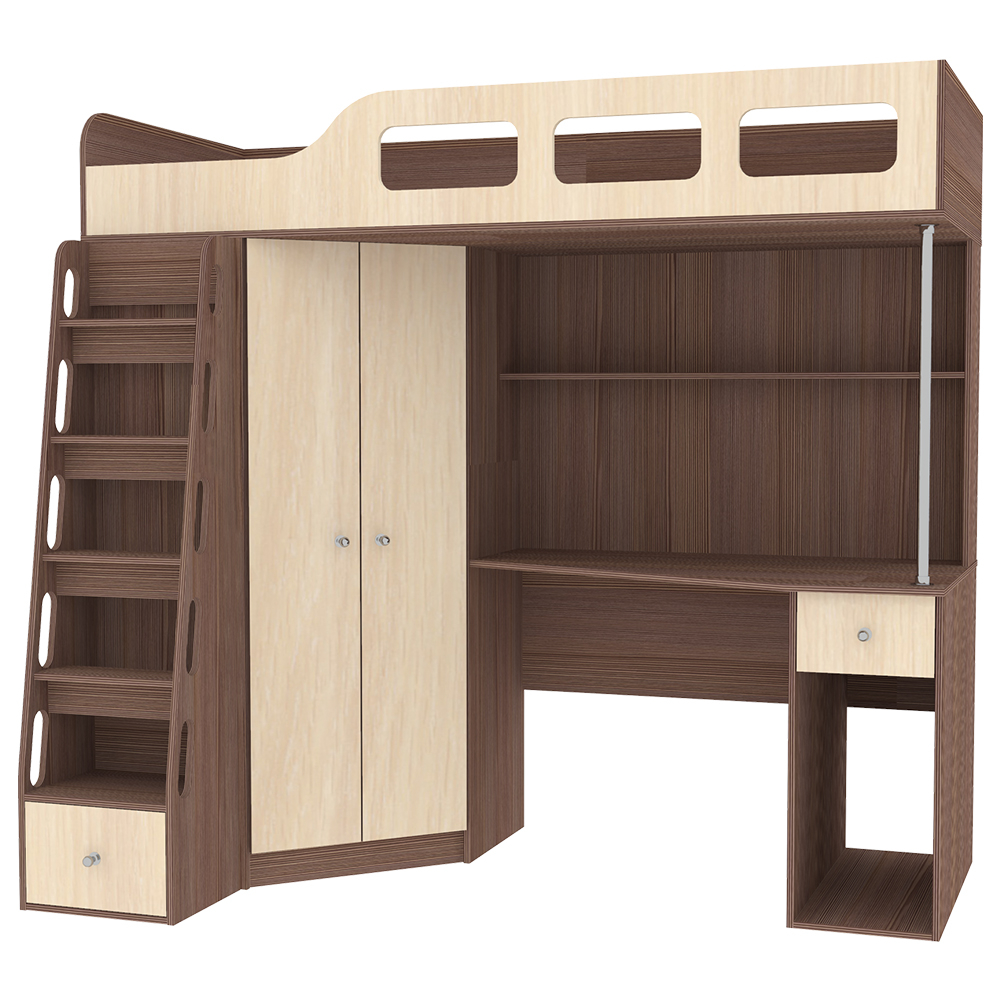 Кровать-чердак КарИВи Астра 7 Бодего Темный  Дуб Молочный