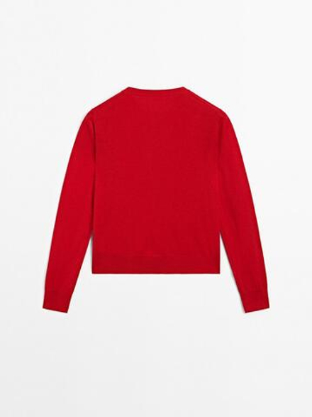 Massimo Dutti Кардиган из смесовой шерсти с круглым вырезом, красный