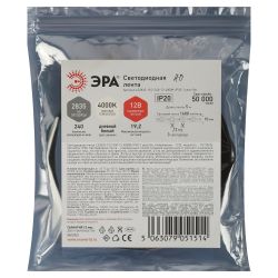 Светодиодная лента ЭРА LS2835-19,2-240-12-4000K-IP20-1 year-5m дневной белый 1 год