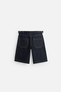 ZARA ДЖИНСОВЫЕ ШОРТЫ-БЕРМУДЫ BAGGY FIT СО ШЛЕВКАМИ, СИНИЙ