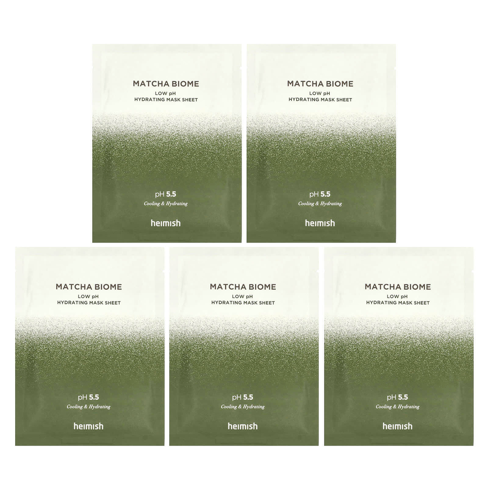 Heimish, Matcha Biome, увлажняющая тканевая маска с низким уровнем pH, 5 шт. по 30 мл