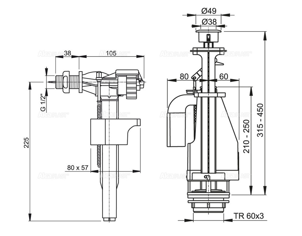 Выпускной комплект SA08S 1/2 с двойной кнопкой