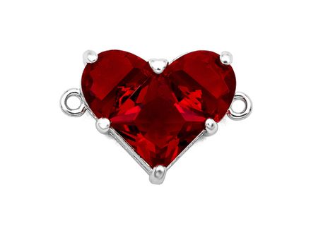 Коннектор-подвеска "Сердце" 12,5мм, с красными кристаллами