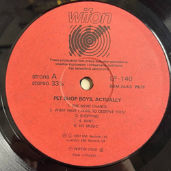 Винтажная виниловая пластинка LP Pet Shop Boys Actually (Польша 1988)