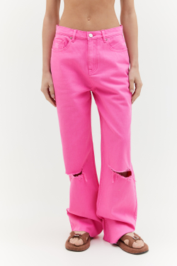 Широкие джинсы с разрезами (Утро после оооочень хорошей свиданки), ярко-розовые