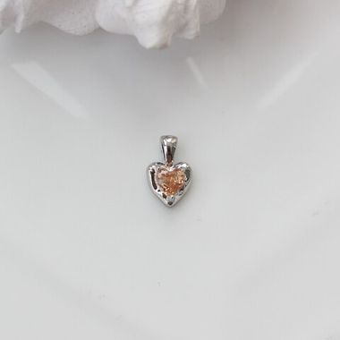 Подвеска Сердце с персиковым фианитом, 12*8 мм, родий, П312
