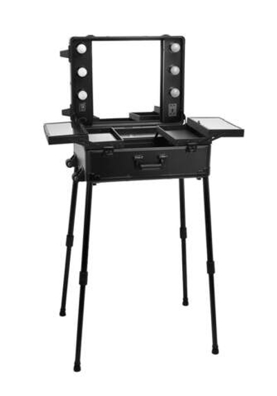 Мобильная студия визажиста. Складная, на колесиках и лампами. Цвет черный. 500x400x210 мм