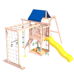 Детская площадка Fun Land неокрашенная с сеткой, рукоходом, качелями и плетенным креслом