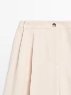 Massimo Dutti Свободные брюки с подвернутыми штанинами, кремовый