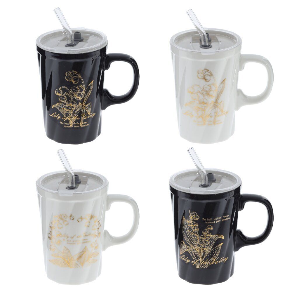 GAEM Кружка с крышкой и трубочкой, 380 мл, L12 W8,5 H16 см, 4в.