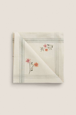 ZARA HOME САЛФЕТКИ В ПОЛОСКУ И ЦВЕТОЧЕК (УПАКОВКА ИЗ 2 ШТУК), ЗЕЛЕНЫЙ