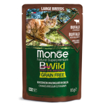 Влажный корм Monge Cat BWild GRAIN FREE для котят и кошек крупных пород, из мяса буйвола с овощами, паучи 85 г - 28 шт