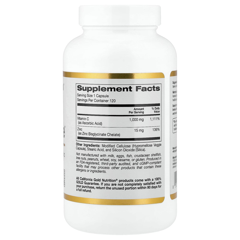 California Gold Nutrition, добавка для укрепления иммунитета C-1000 с цинком, 120 растительных капсул