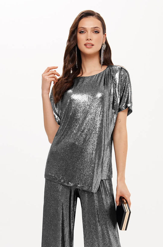 23425 Блузка женская (серебристо-черный)