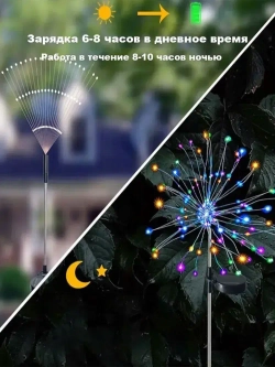 Ландшафтный беспроводной светильник на солнечной батарее, 2 шт, уличный наземный фонарь для дачи сада и огорода, фейерверк, Многоцветный