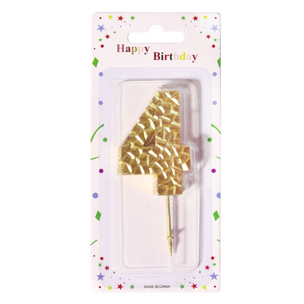 Свеча для торта Alingar, 5-6 см, на пике, "Цифра 4", цвет золото, блистер с европодвесом Свеча для торта Alingar, 5-6 см, на пике, "Цифра 4", цвет золото, блистер с европодвесом