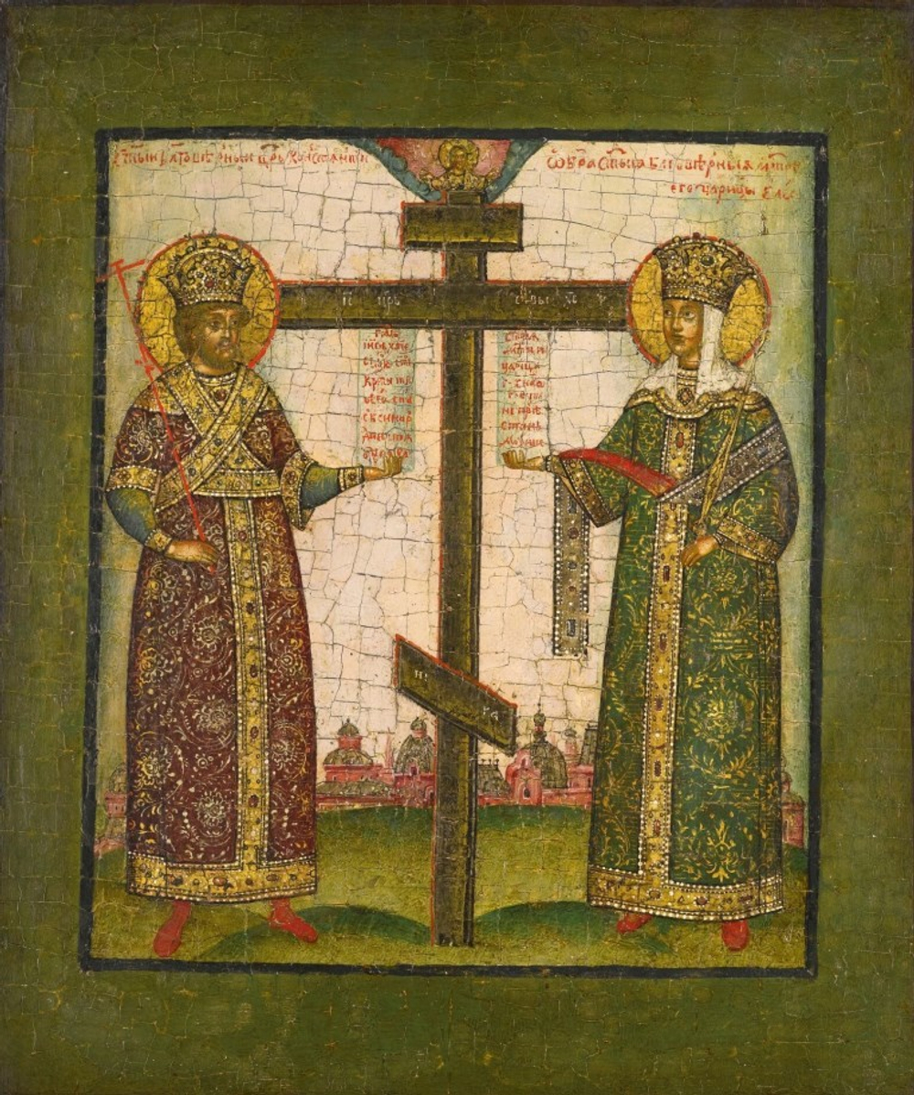 Константин и Елена святые равноапостольные. Деревянная икона на левкасе мастерская Иконный Дом