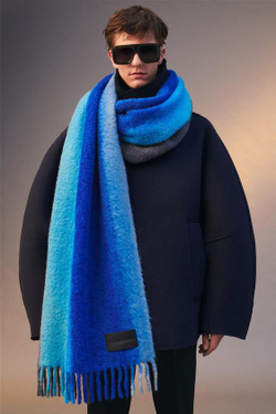 ZARA ШАРФ ИЗ СМЕСОВОЙ ШЕРСТИ - LIMITED EDITION, СИНИЙ