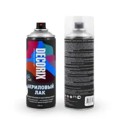 Лак акриловый глянцевый аэрозольный DECORIX в баллончике 520 мл прозрачный бесцветный для любых поверхностей