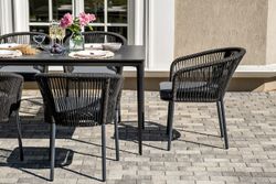 "Малага" обеденная группа на 6 персон со стульями "Марсель", каркас темно-серый, роуп темно-серый