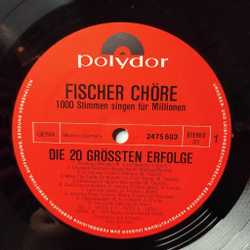 Винтажная виниловая пластинка LP Fischer Chore De 20 Grootste Successen (Germany 1979)