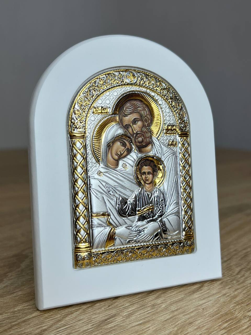 Св, Семейство, икона арочная, белое дерево 86х112