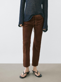 Massimo Dutti Укороченные замшевые брюки на шнуровке, коричневый