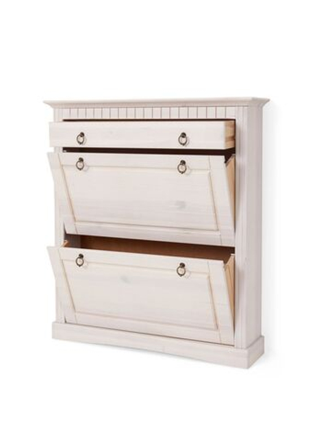 Dipriz Тумба для обуви Неаполь, 2 двери 1 ящик, сосна, 87х97х21 см, белый воск