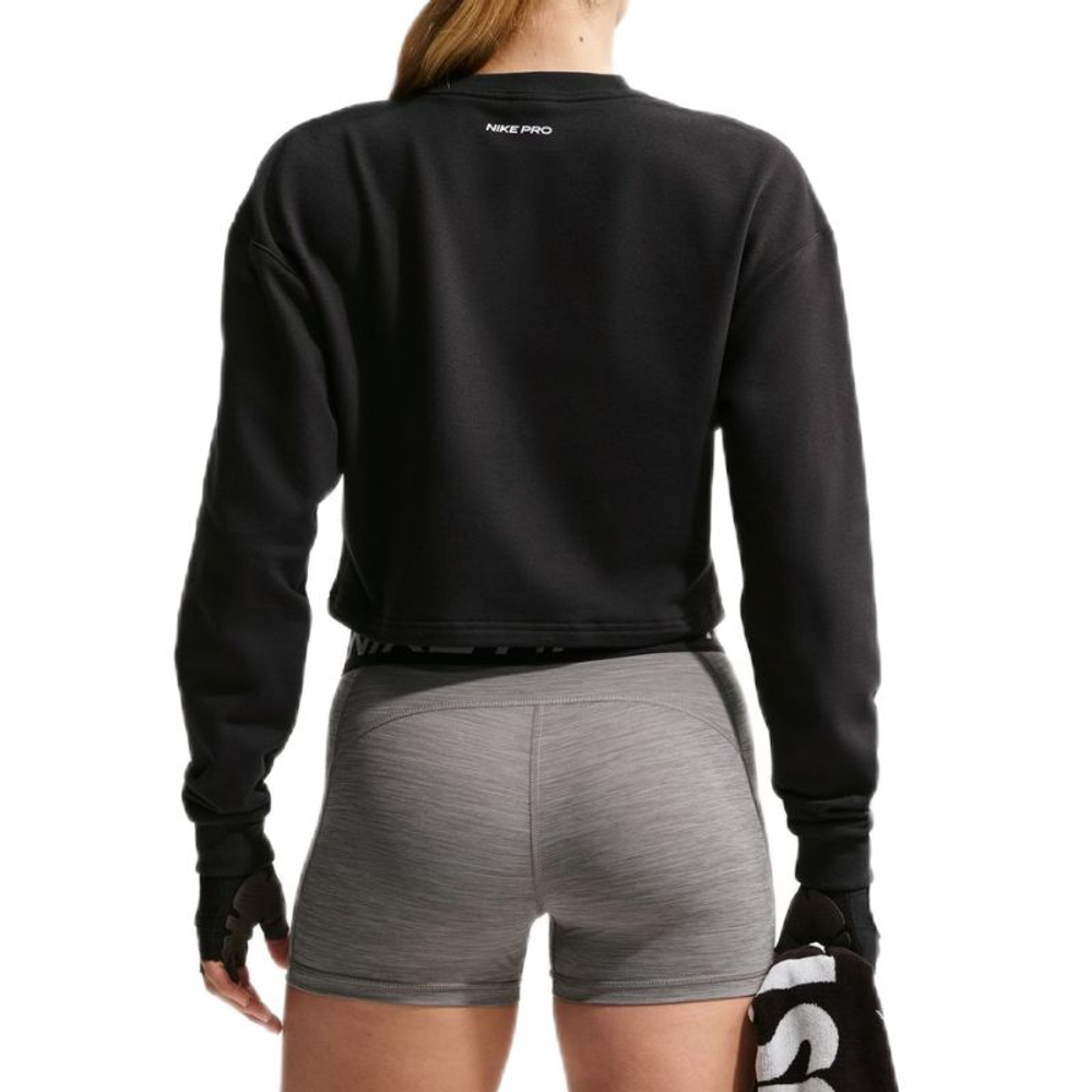 Женская Кофта теннисная Pro Dri-Fit Crew Neck French Terry - black/metallic silver/white