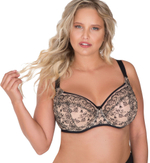 Бюстгальтер с мягкой чашкой, украшенной вышивкой (Размер: 75H) (Цвет: телесный с черным)