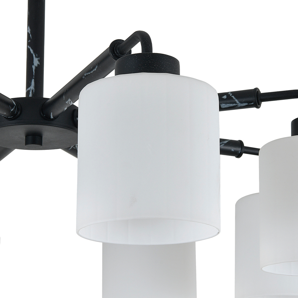 Люстра на штанге 8x60Вт E27, металл/стекло, чёрный мрамор/белый