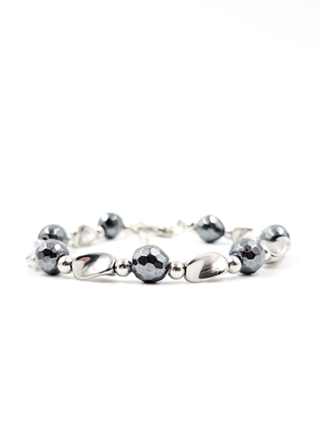 Браслет женский на руку из гематита и нержавеющей стали