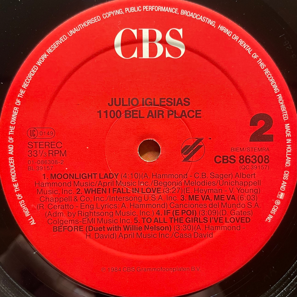Julio Iglesias - 1100 Bel Air Place (Голландия 1984г.)