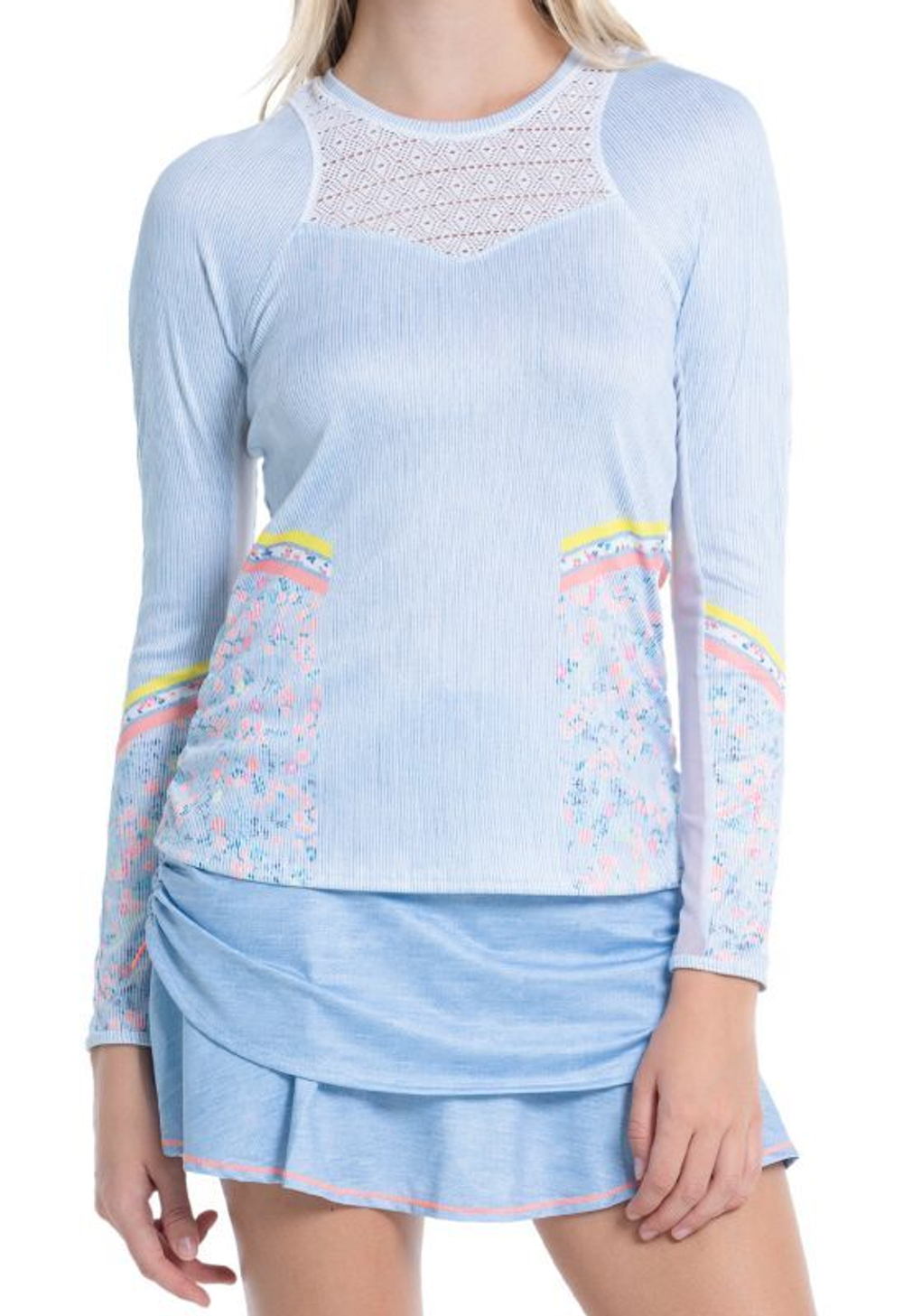 Женская теннисная футболка (dł. Рукава) Lucky in Love Liberty In Love Chambray Blossom Long Sleeve - light denim # XS