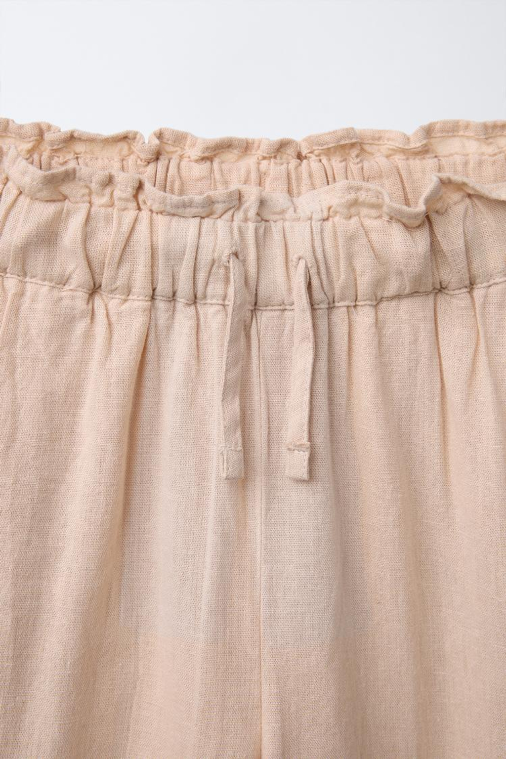 ZARA БРЮКИ ИЗ СМЕСОВОГО ЛЬНА С ВЫШИВКОЙ, СВЕТЛО-БЕЖЕВЫЙ