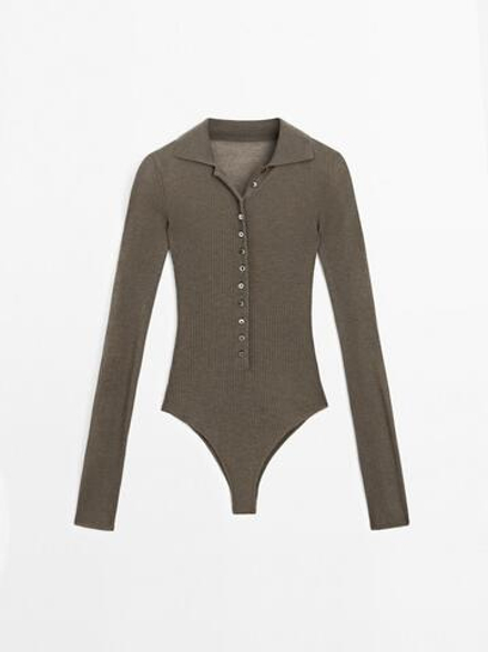 Massimo Dutti Трикотажный боди - STUDIO, зеленоватый