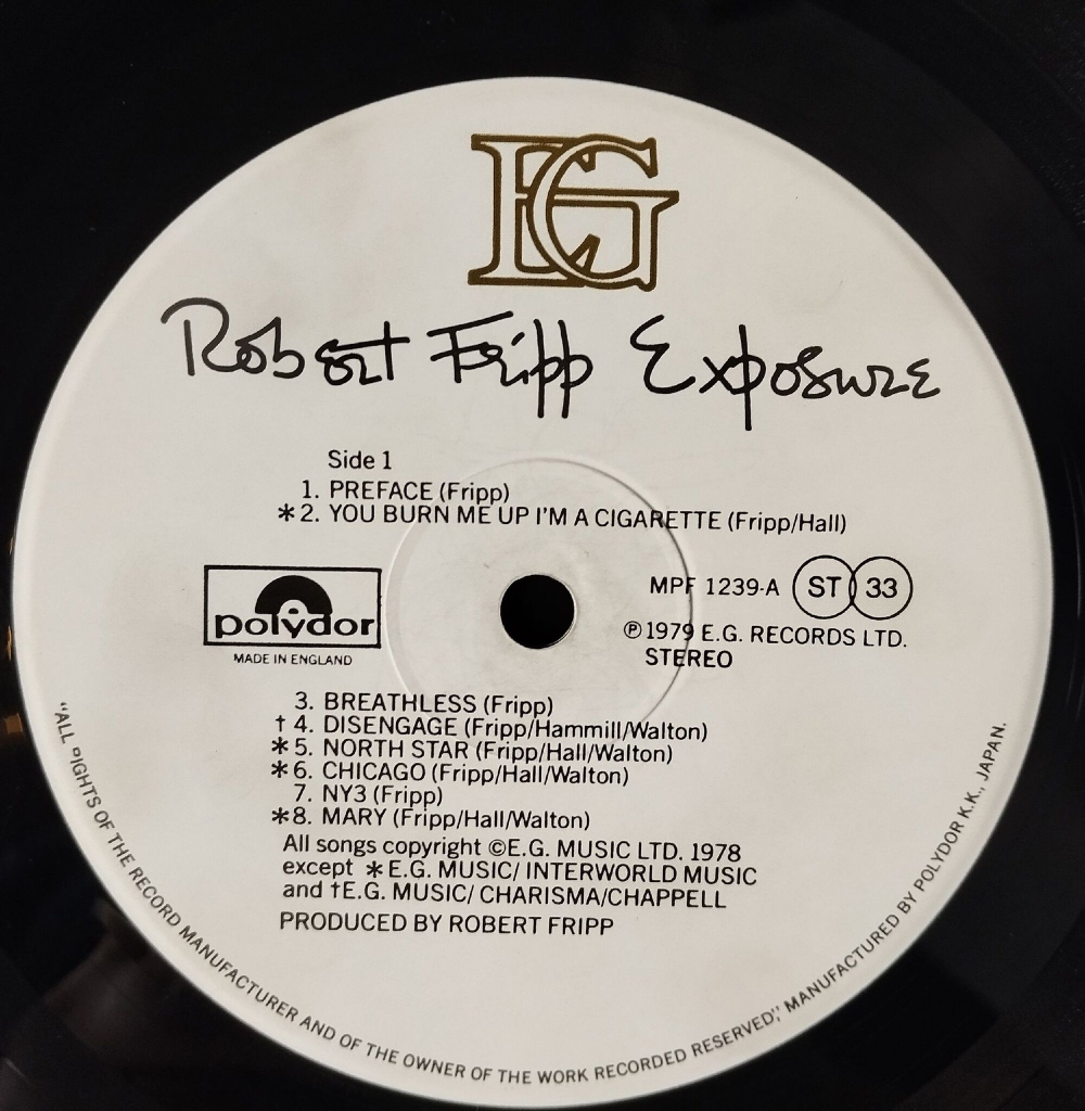 Винтажная виниловая пластинка LP Robert Fripp Exposure (Japan 1979) (No Obi) King Crimson