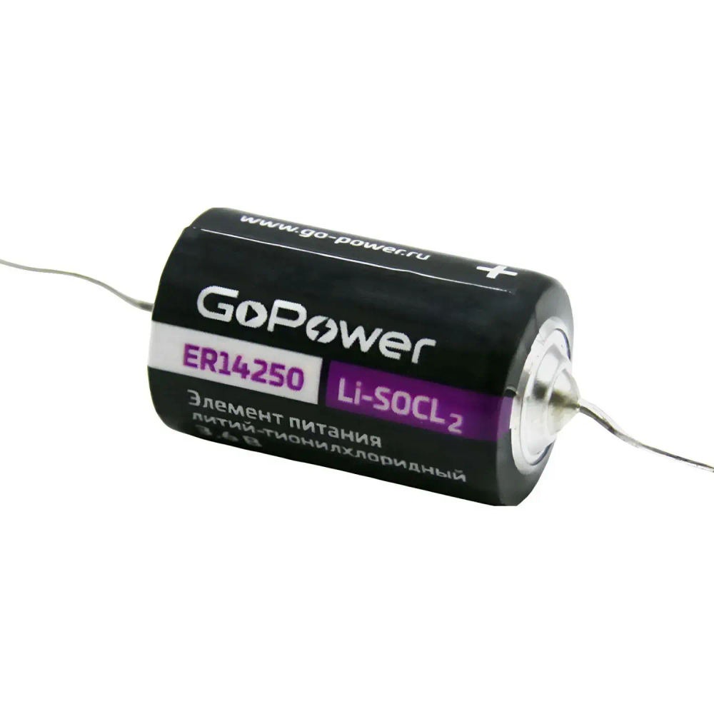 Батарейка GoPower 14250 1/2AA PC1 Li-SOCl2 3.6V с выводами 1/10/500