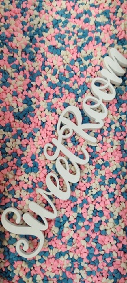 Посыпка сердечки мини Неон роз/син/слоновая 50гр Годен24мес №390/19