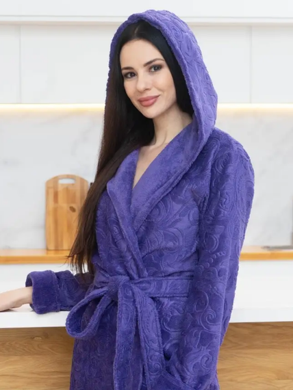 Халат женский длинный с капюшоном EMILY темная сирень