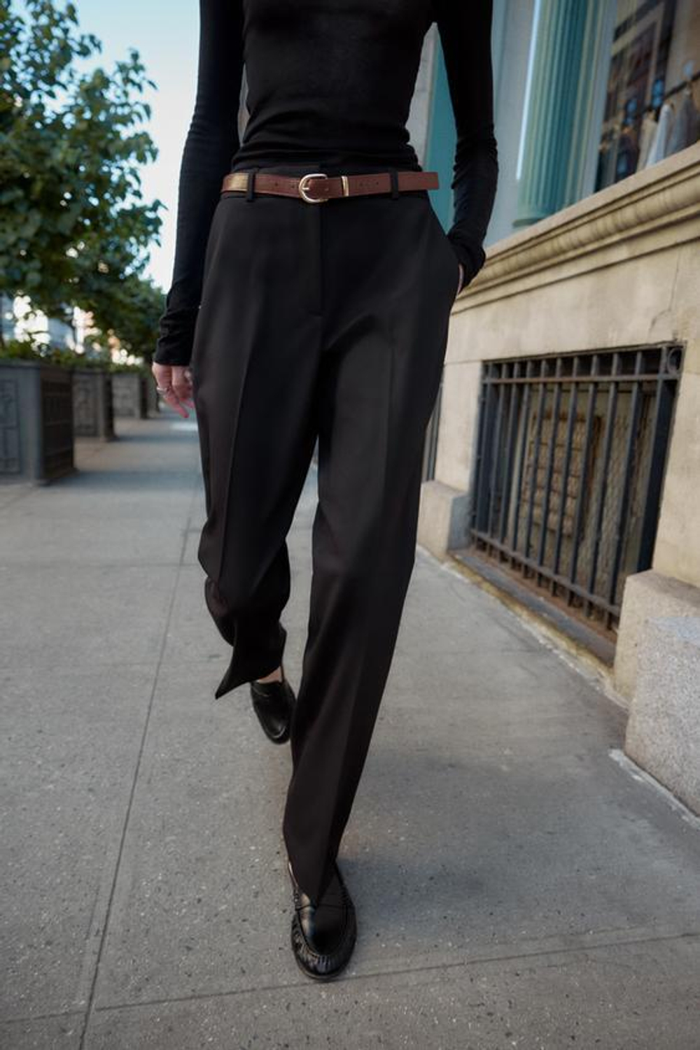 ZARA ПРЯМЫЕ БРЮКИ С РЕМНЕМ, ЧЕРНЫЙ