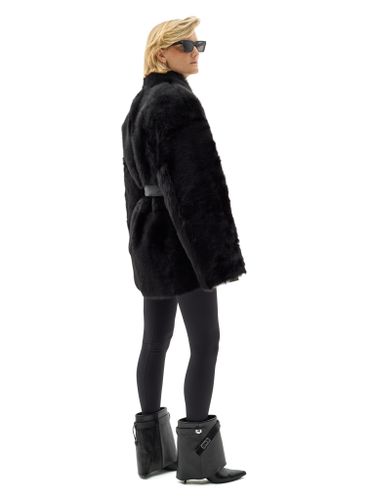 Черная двусторонняя шуба из овчины с поясом