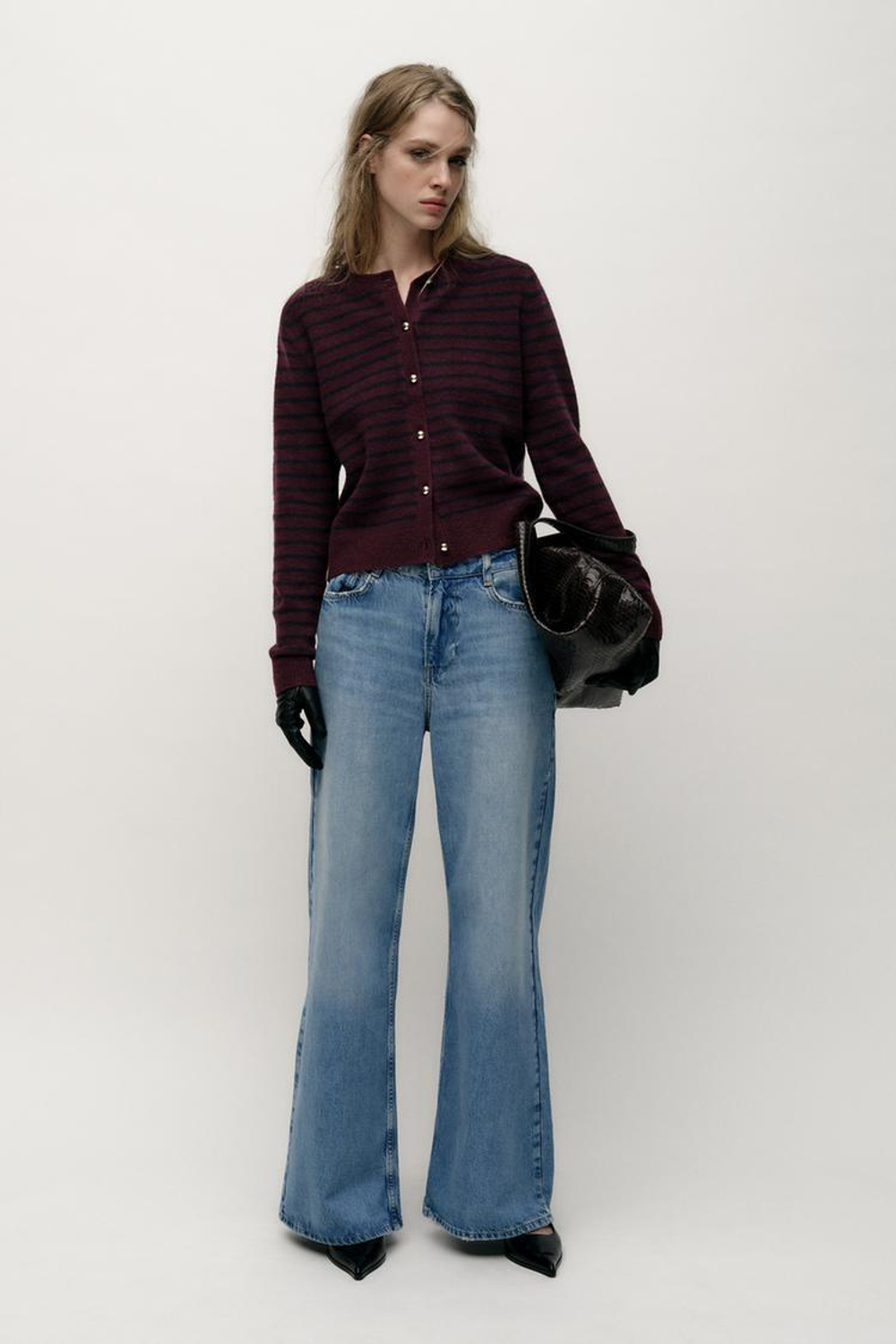 ZARA КАРДИГАН В ПОЛОСКУ, ЦВЕТ БУРГУНДСКОГО ВИНА